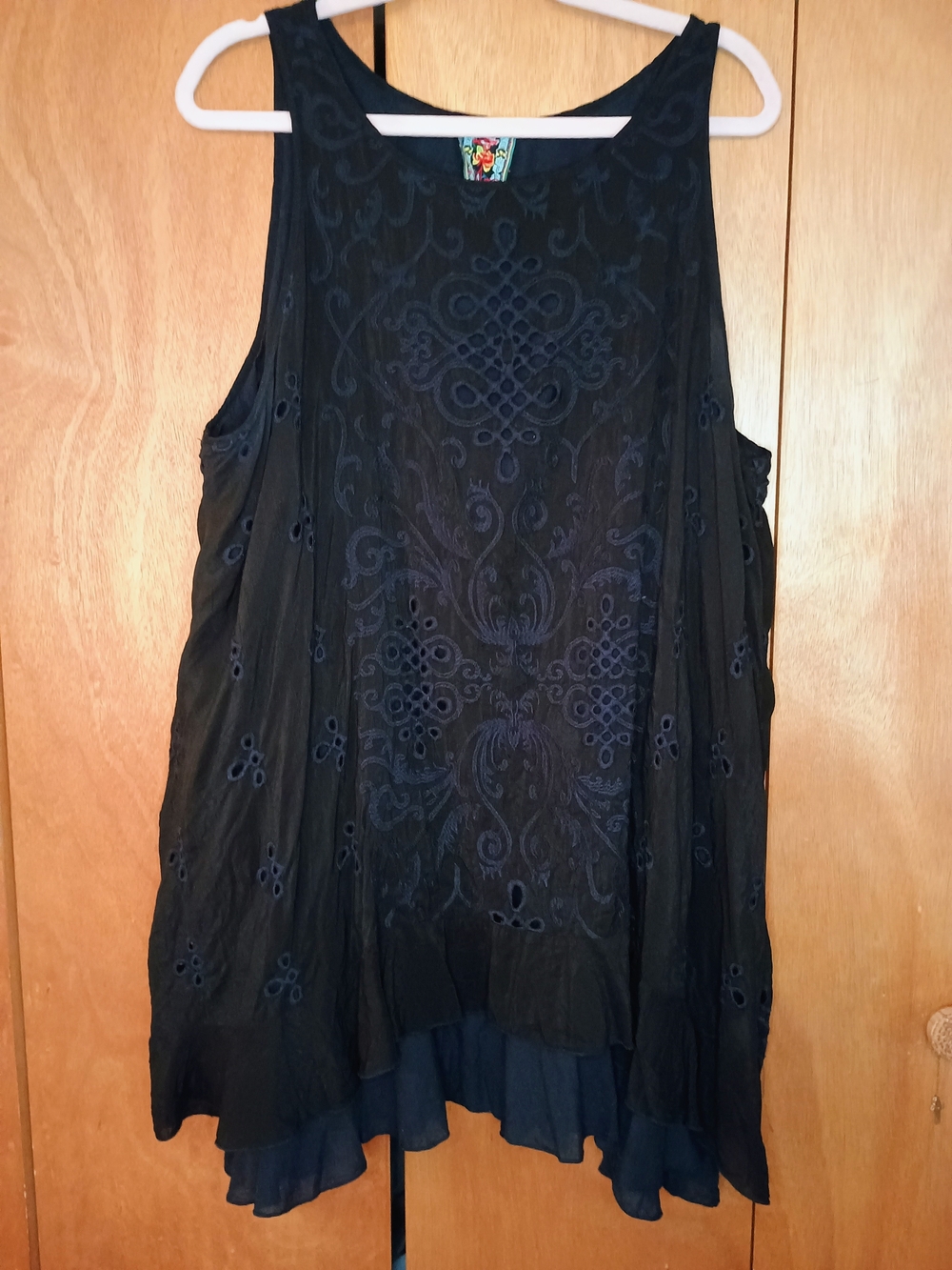 Johnny Was Boho Embroidered Sleeveless Tunic Top Dress - Black XL